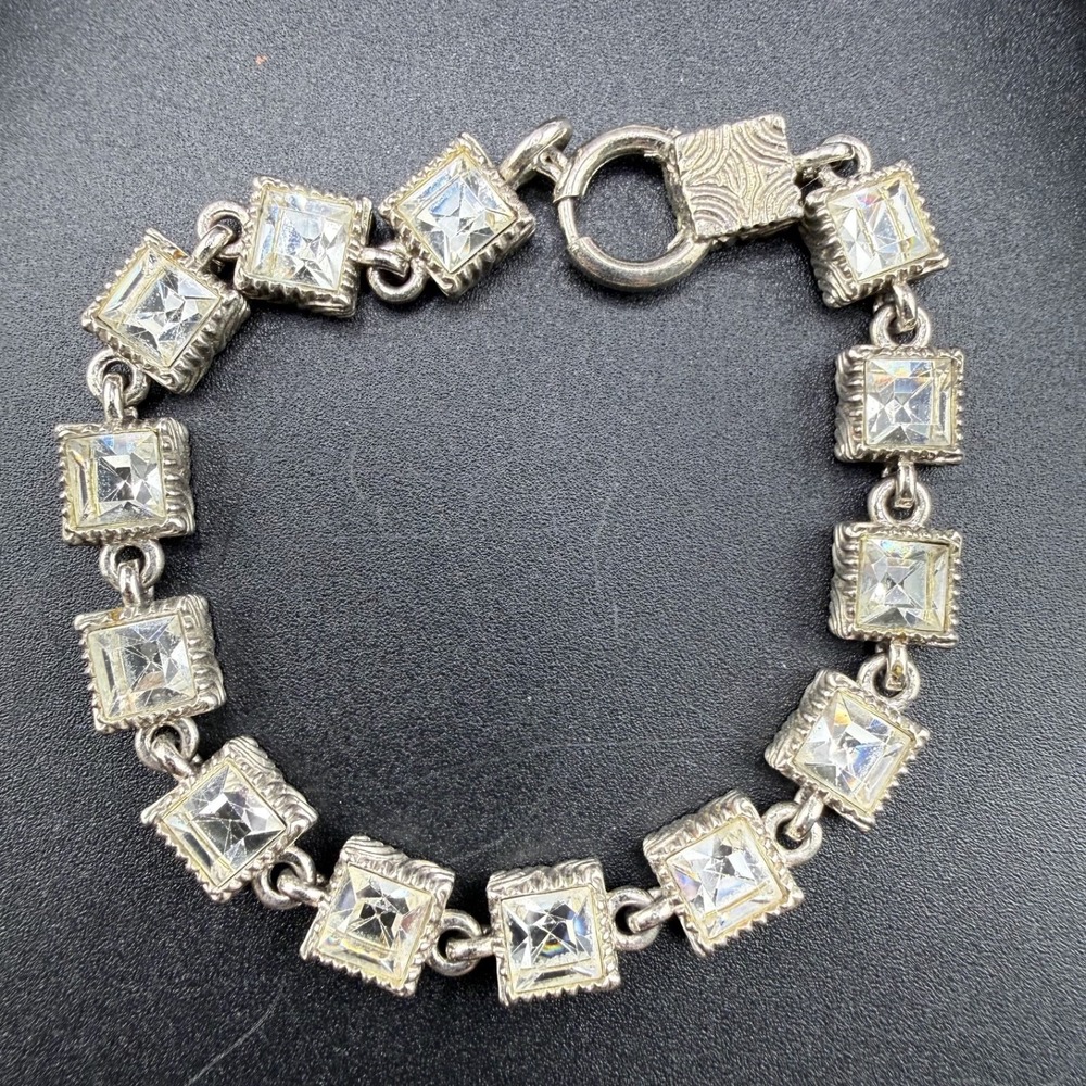 Rhinestone Bracelet Silver‎ Tone Prom Formal Bling 7"